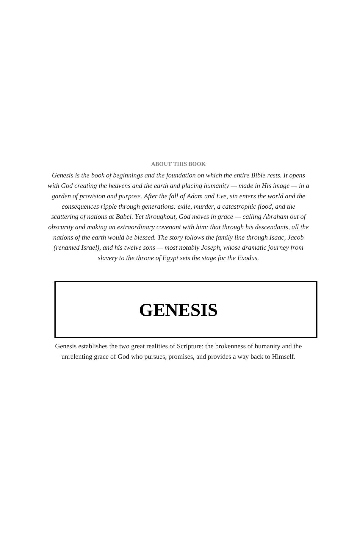 Genesis summary & divider page